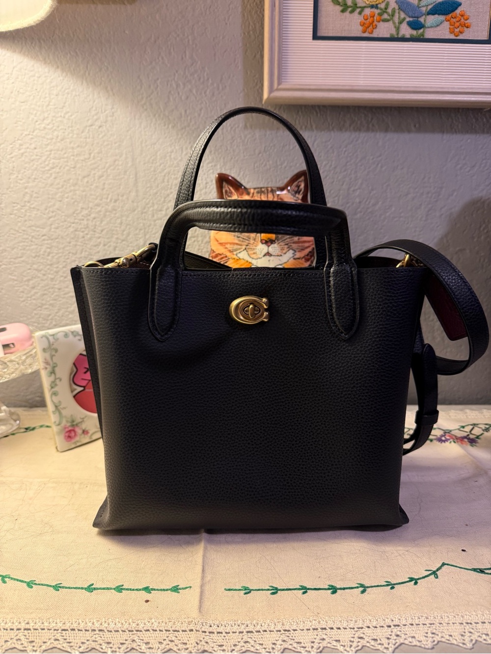 Coach Black Pebbled Leather Satchel with Gold Turnlock
